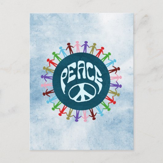 Mensen verenigd in de wereld in een vredessymbool briefkaart (Voorkant)