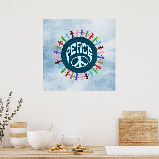 Mensen verenigd in de wereld in een vredessymbool poster (Keuken)