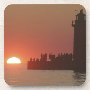 Mensen vuurtoren zonsondergang silhouet bij Zuid Bier Onderzetter