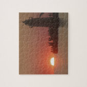 Mensen vuurtoren zonsondergang silhouet bij Zuid Legpuzzel (Verticaal)