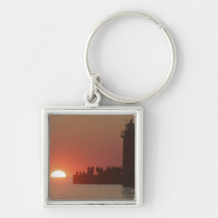 Mensen vuurtoren zonsondergang silhouet bij Zuid Sleutelhanger