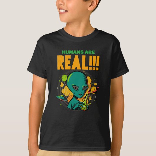Mensen zijn ECHT!!!!!! Geschokte Alien illustrator T-shirt (Voorkant)
