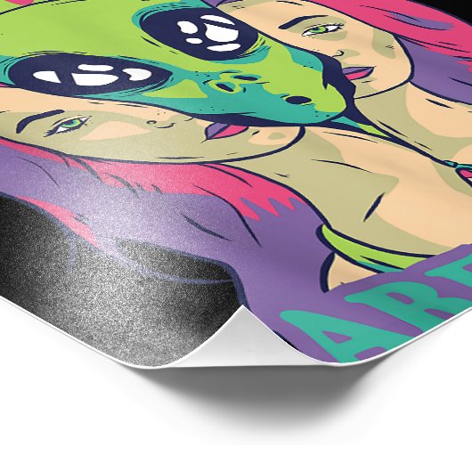 Mensen zijn niet echt - grappige stripstijl buiten foto afdruk (Hoek)