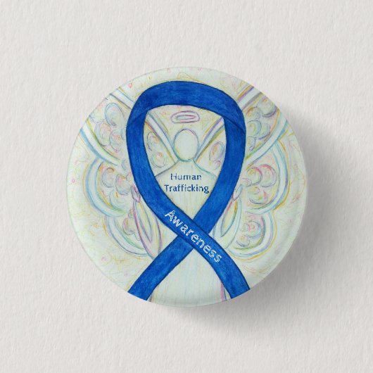 Mensenhandel Awareness Angel Ribbon Pin Ronde Button 3,2 Cm (Voorkant)