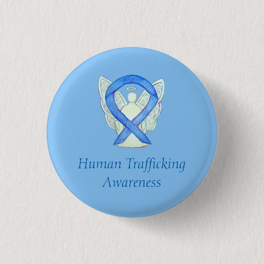 Mensenhandel Awareness Angel Ribbon Pin Ronde Button 3,2 Cm (Voorkant)