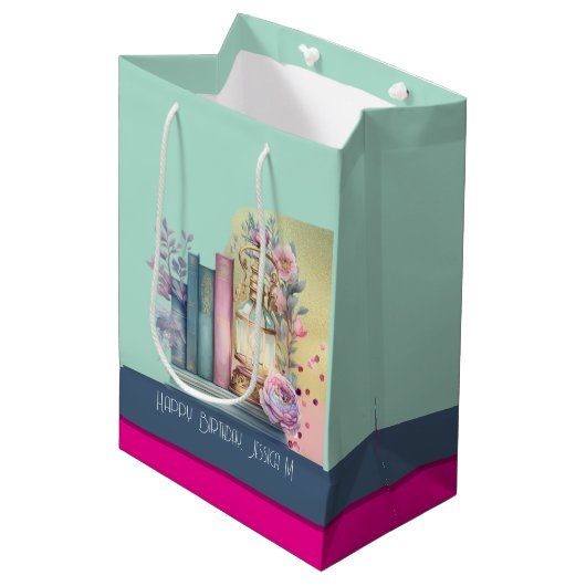 Menta magenta stalen blauwe boekwekkers pastel medium cadeauzakje (Voorkant Gekanteld)