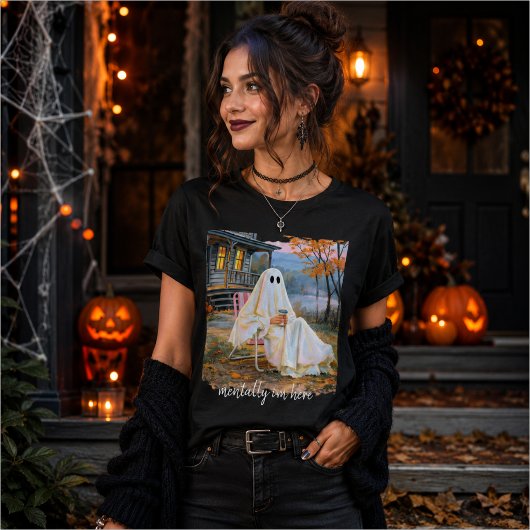 Mentaal ben ik hier Funny Ghost Herfst T-shirt