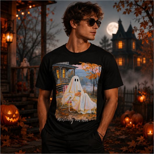 Mentaal ben ik hier Funny Ghost Herfst T-shirt