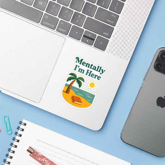 "Mentaal ben ik hier" Sticker (Laptop met iPhone)