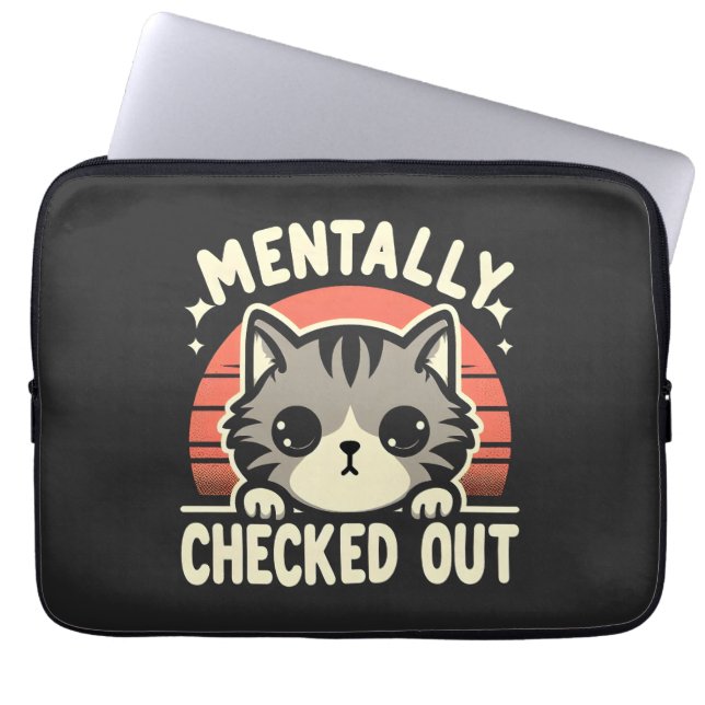 Mentaal Checked Out Grappige Kat Moeder Leven voor Laptop Sleeve (Voorkant)