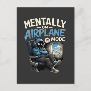 Mentaal in de vliegtuigstand T-shirt Grappige anim Briefkaart