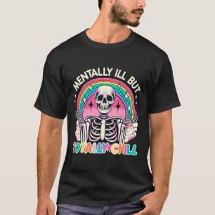 Mentaal ziek maar totaal chill pastel skelet hal t-shirt