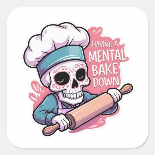 "Mental Bake Down" Skull Baker Stickers - Grappig (Voorkant)