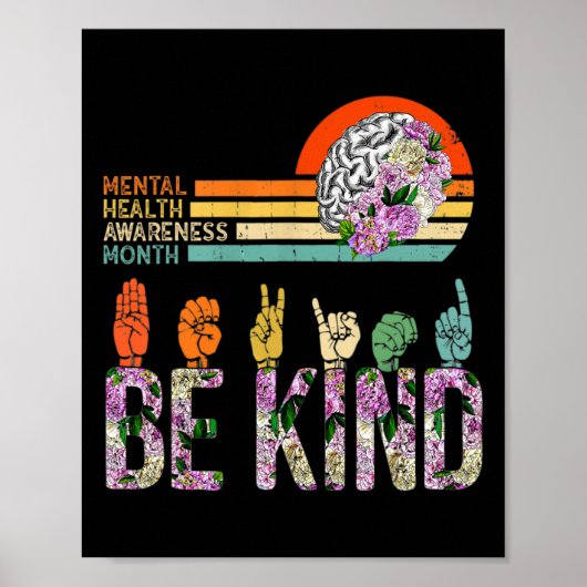 Mental Health Awareness ASL Be Kind Therapy Floral Poster (Voorkant)