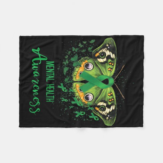Mental Health Awareness Butterfly Green Ribbon Fleece Deken (Voorkant (Horizontaal))