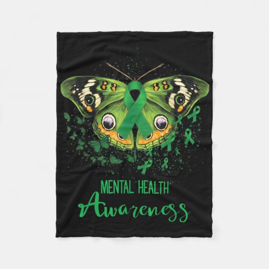 Mental Health Awareness Butterfly Green Ribbon Fleece Deken (Voorkant)