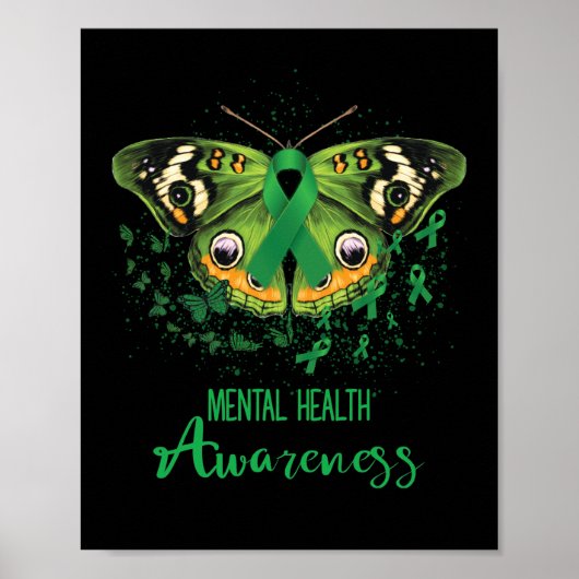 Mental Health Awareness Butterfly Green Ribbon Poster (Voorkant)
