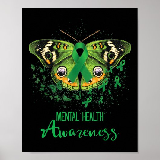 Mental Health Awareness Butterfly Green Ribbon Poster (Voorkant)