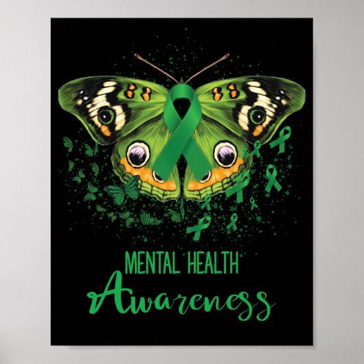 Mental Health Awareness Butterfly Green Ribbon Poster (Voorkant)