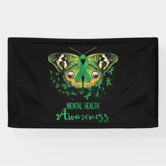 Mental Health Awareness Butterfly Green Ribbon Spandoek (Horizontaal)