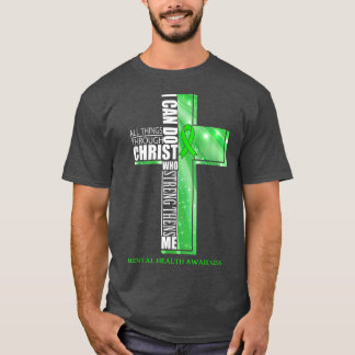 Mental Health Awareness Christian Cross Ribbon 334 T-shirt