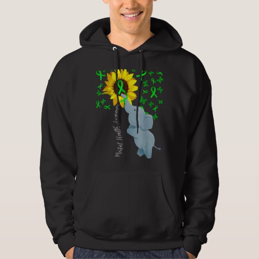 Mental Health Awareness Cute Sunflower Elephant GR Hoodie (Voorkant)