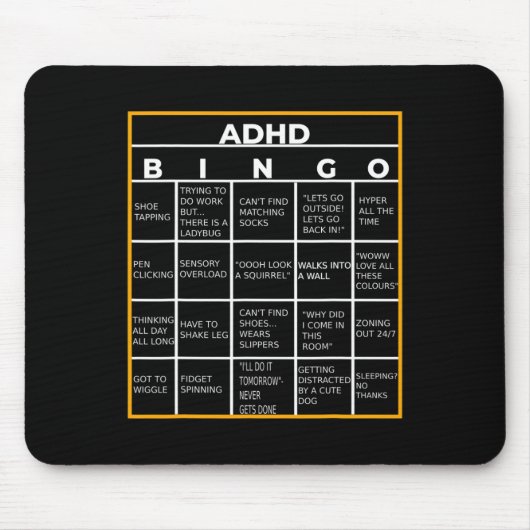 Mental Health Awareness Day ADHD Bingo Fun Gift Muismat (Voorkant)