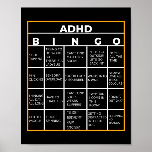 Mental Health Awareness Day ADHD Bingo Fun Gift Poster (Voorkant)