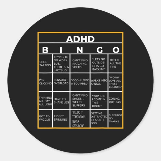 Mental Health Awareness Day ADHD Bingo Fun Gift Ronde Sticker (Voorkant)