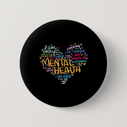 Mental Health Awareness Depression Pullover Heart Ronde Button 5,7 Cm (Voorkant)