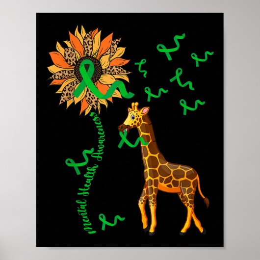 Mental Health Awareness Giraffe Holding Green Ribb Poster (Voorkant)