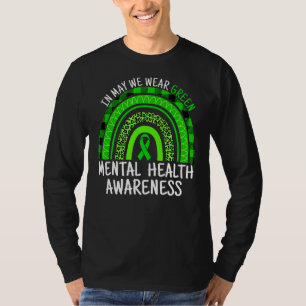 Mental Health Awareness Green Leopard Rainbow Ribb T-shirt