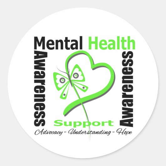 Mental Health Awareness Heart Butterfly Ronde Sticker (Voorkant)