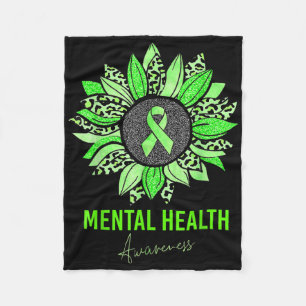 Mental Health Awareness Leopard Sunflower Green Ri Fleece Deken