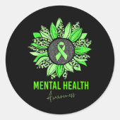 Mental Health Awareness Leopard Sunflower Green Ri Ronde Sticker (Voorkant)
