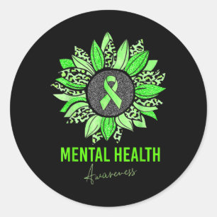 Mental Health Awareness Leopard Sunflower Green Ri Ronde Sticker