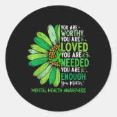 Mental Health Awareness Month Je Bloem Groene Rib Ronde Sticker (Voorkant)