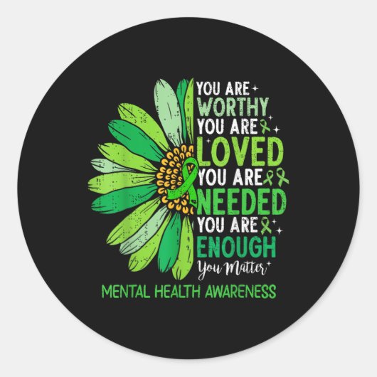 Mental Health Awareness Month Je Bloem Groene Rib Ronde Sticker (Voorkant)