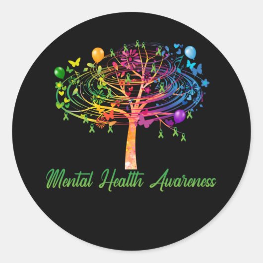 Mental Health Awareness Tree Ribbon Ronde Sticker (Voorkant)