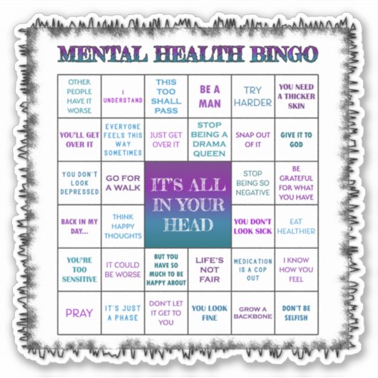 Mental Health Bingo Vinyl Sticker (Voorkant)