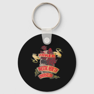 Mental Health Counselor Inked Skull en Red Roses Sleutelhanger