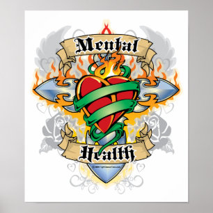 Mental Health Cross en Heart Poster