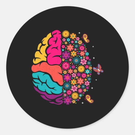 Mental Health Floral Brain Depression Awareness Co Ronde Sticker (Voorkant)