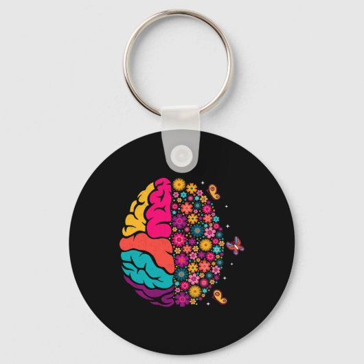 Mental Health Floral Brain Depression Awareness Co Sleutelhanger (Voorkant)
