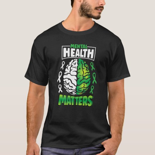 Mental Health Matters Spread Awareness Brain Green T-shirt (Voorkant)
