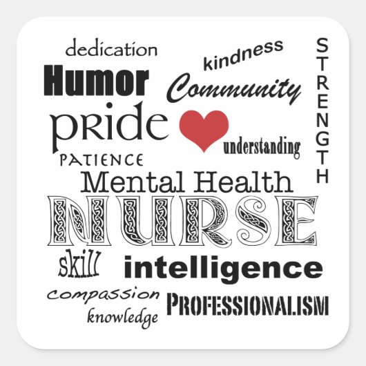 Mental Health Nurse Attributes-Black op White Vierkante Sticker (Voorkant)