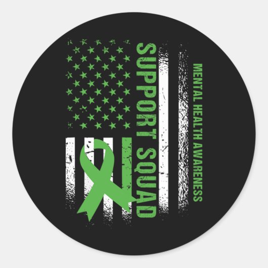 Mental Health Squad Awareness Amerikaanse vlag gro Ronde Sticker (Voorkant)