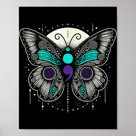 Mental Health Suicide Awareness Semicolon Butterfl Poster (Voorkant)