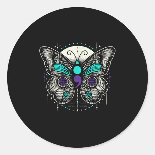 Mental Health Suicide Awareness Semicolon Butterfl Ronde Sticker (Voorkant)