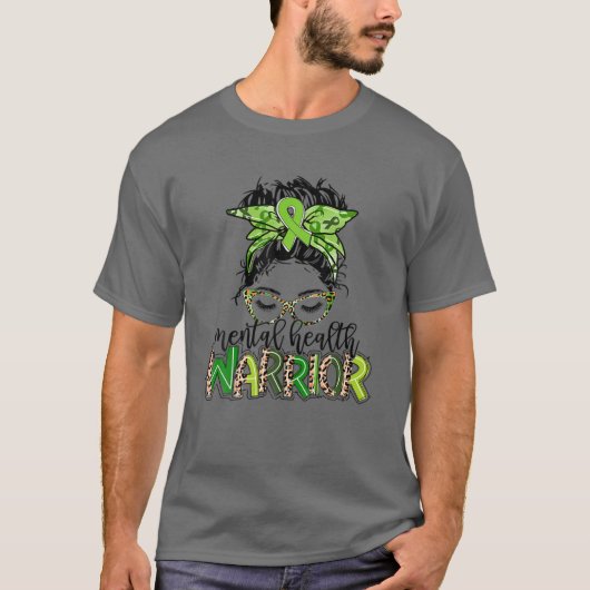 Mental Health Warrior Messy Bun Mental Health Awar T-shirt (Voorkant)